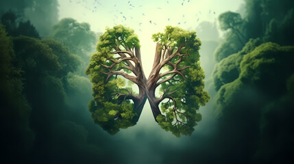 Branches shaped like human lungs, forest protection ecology illustration