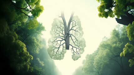 Branches shaped like human lungs, forest protection ecology illustration