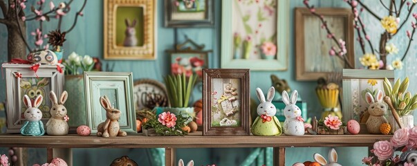 Fototapeta na wymiar A Whimsical Collection of Easter-Themed Photo Frames and Albums, Perfect for Preserving Your Springtime Memories