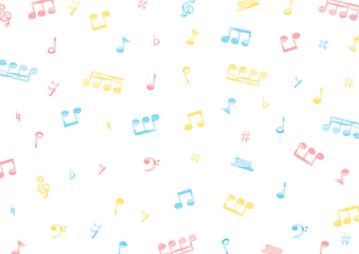 水彩の音符の背景・壁紙_カラフル_横