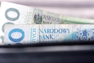 Wallet and banknotes Polish zloty PLN