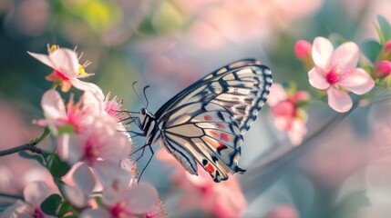 Fototapeta premium butterfly on a flower in a beautiful garden generative ai