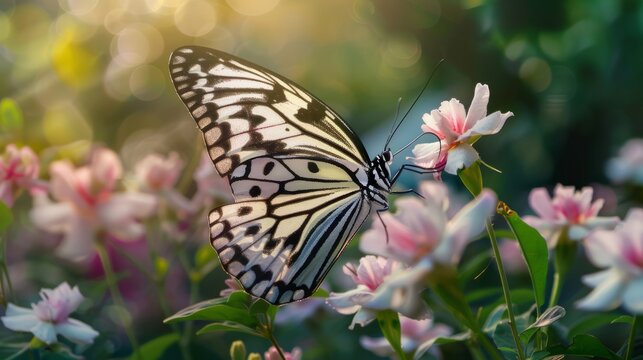 butterfly on a flower in a beautiful garden generative ai