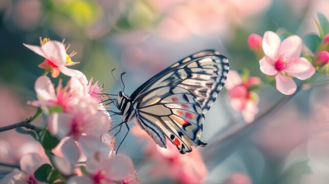 butterfly on a flower in a beautiful garden generative ai