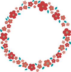 red and pink flowers with leaves wreath for decoration on Chinese new year and romance concept.