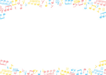 水彩の音符のフレーム_カラフル_横