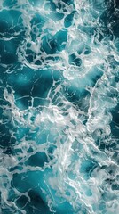 abstract background of blue sea water with waves and foam, natural background