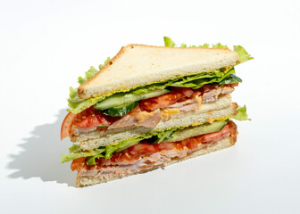 toast with ham and herbs pattern on white background