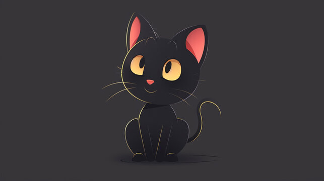 black cat with white eyes on black background cartoon animated cat 