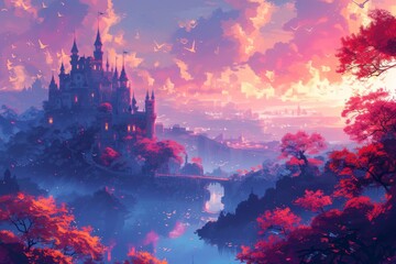 Mountain Twilight: Fairytale Castle's Dreamy Aura