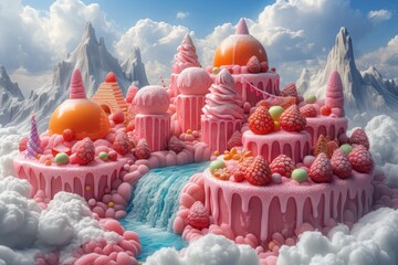 Sweet Fairytale Fantasy: Dreaming Up a Cake Scene - obrazy, fototapety, plakaty