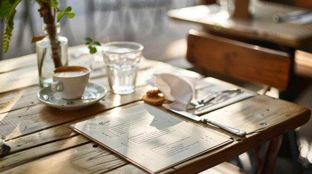 A menu card with a simple design and elegant font featuring only a few items carefully selected to represent the cafes specialties.