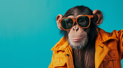 monkey  with sunglasses - obrazy, fototapety, plakaty