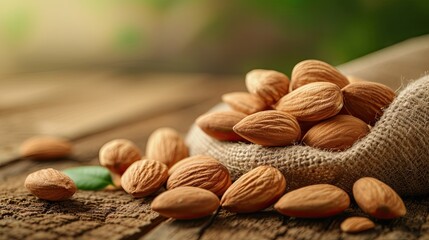 Almonds from Central Valley, California: Almonds from California's Central Valley are a great source of vitamin E, magnesium and healthy fats. The hot and dry climatic conditions in this valley favor  - obrazy, fototapety, plakaty