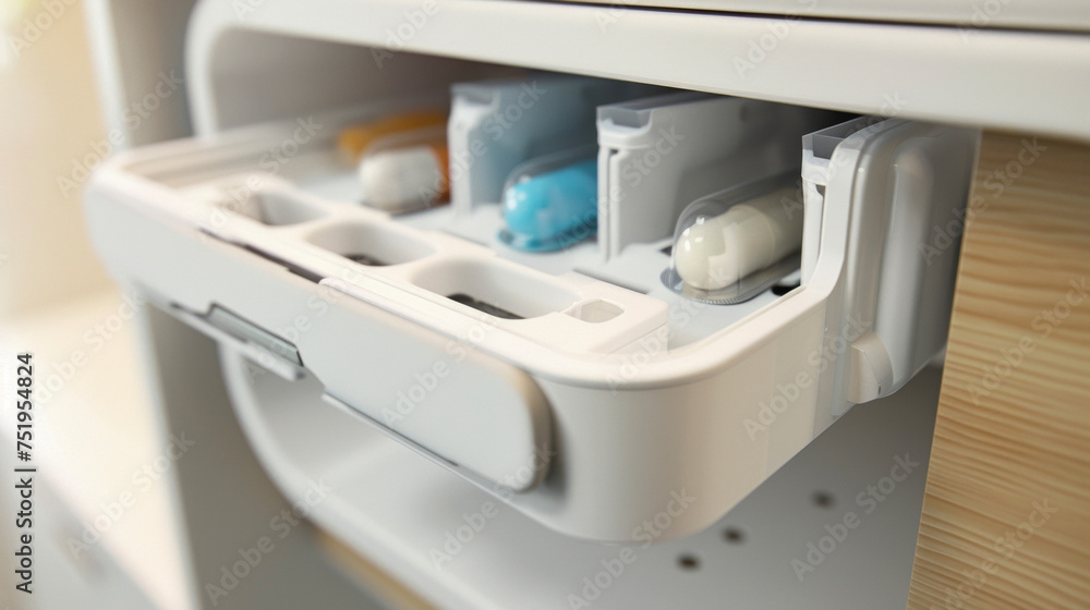 Poster closeup of the refill compartment on the dispenser allowing users to easily keep track of when they 