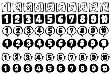 手描きのシンプルなモノクロの数字アイコンセット
