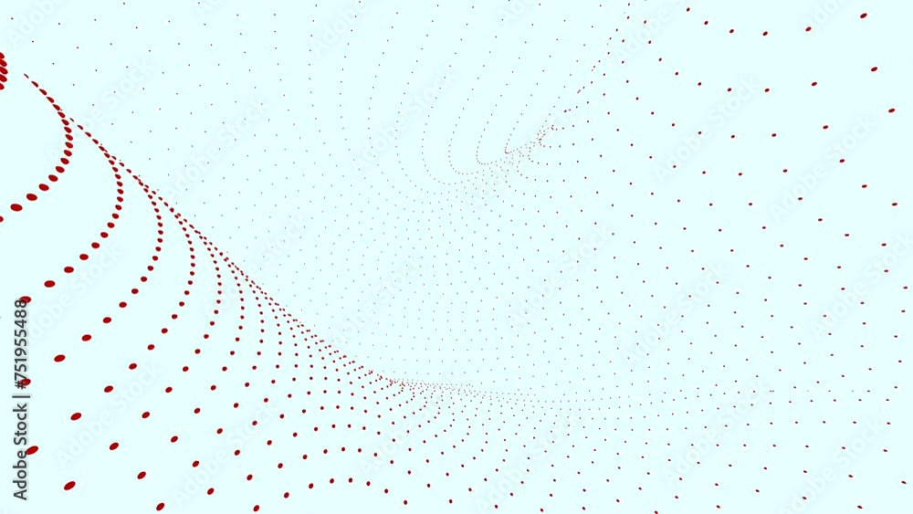 Poster 3d animation with moving dots in bends of space. design. white 3d space with depth of bends of movin