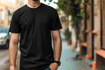 Male model black shirt mockup