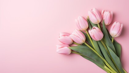 Fototapeta premium Pink tulips flower on pink background for Greeting card, background for banner