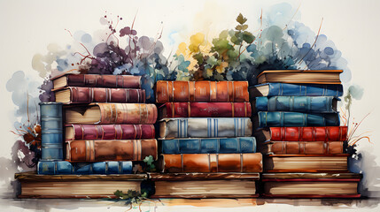 Books Watercolor Style - obrazy, fototapety, plakaty