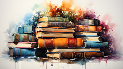 Books Watercolor Style