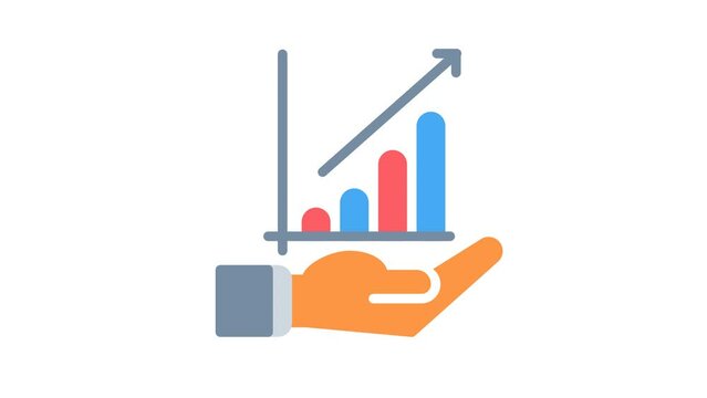 Infographic growth icon animation. Increase sales in business flat color 4K video, transparent alpha channel. Investment. Rising up arrow on chart graph animated icon on white background
