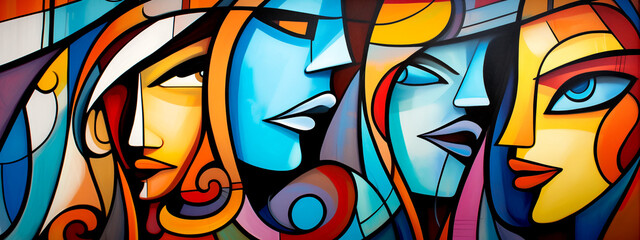 Fototapeta na wymiar Graffiti Colorful Women - Cubism