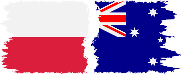Australia and Poland grunge flags connection vector