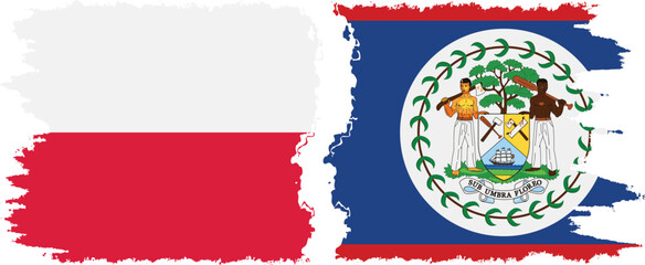 Belize and Poland grunge flags connection vector