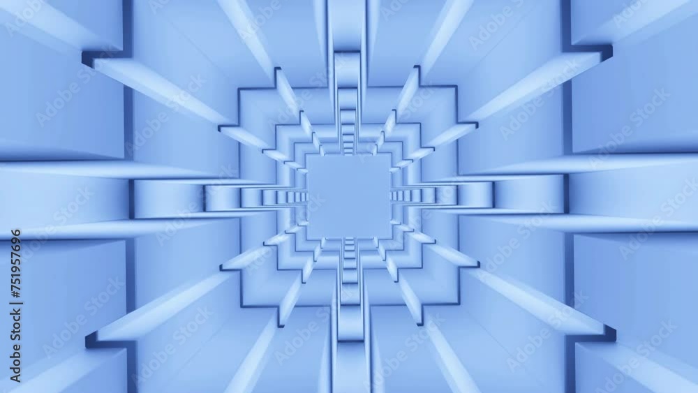 Poster abstract spinning technological squared tunnel. design. flying in rotating endless corridor with squ