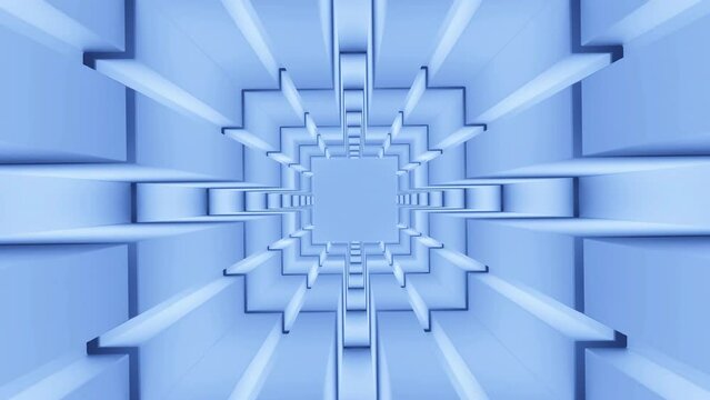 Abstract spinning technological squared tunnel. Design. Flying in rotating endless corridor with squared shapes.