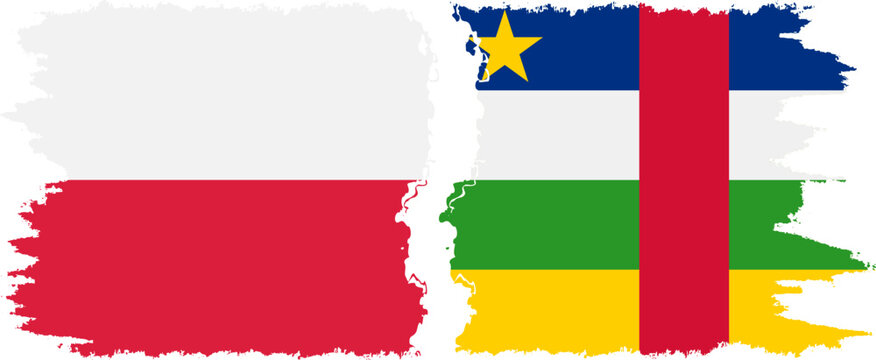 Central African Republic and Poland grunge flags connection vecto