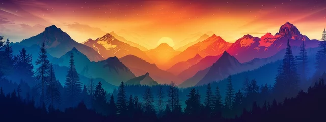 Foto op Plexiglas Vibrant mountain silhouette with a colorful gradient, ideal for dynamic and inspiring design themes. © Sergei