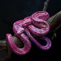 Vibrant Pink Snake Coiled on a Branch