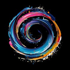 Colorful abstract paint swirl on black background