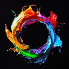 Vibrant Paint Splashes Forming a Colorful Circle on Black Background