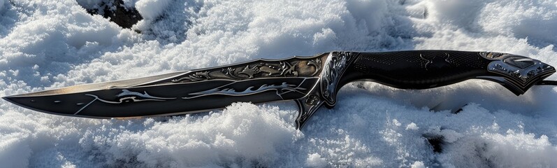 Decorative knife resting on fresh snow