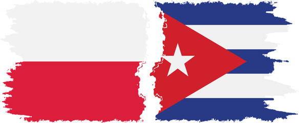 Cuba and Poland grunge flags connection vector