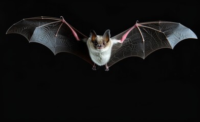 Bat in flight against a dark background