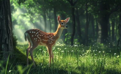 Young Deer in a Misty Forest
