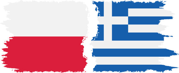 Greece and Poland grunge flags connection vector