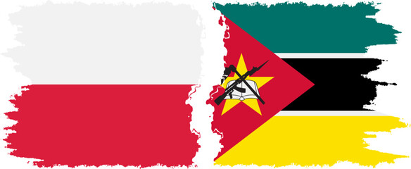 Mozambique and Poland grunge flags connection vector