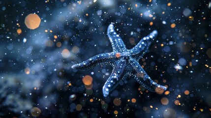 Obraz na płótnie Canvas Like stars in a night sky billions of specks of marine snow le and drift through the endless depths. To the creatures living in this harsh environment each particle is a precious