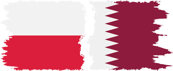 Qatar and Poland grunge flags connection vector