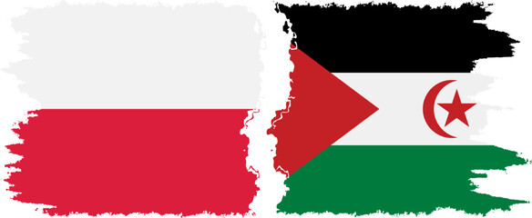 Western Sahara and Poland grunge flags connection vector