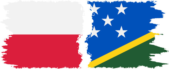 Solomon Islands and Poland grunge flags connection vector