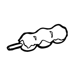 Dango, a digital art of Japanese wagashi sweet dumpling ball on stick hand drawn icon illustration isolated on white background.
