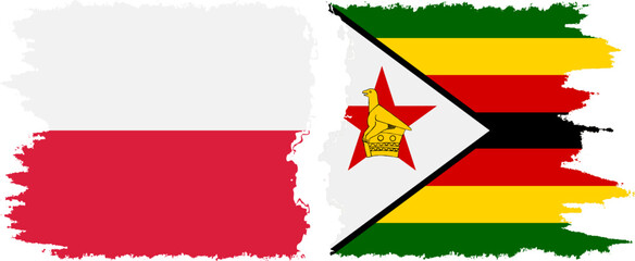 Zimbabwe and Poland grunge flags connection vector