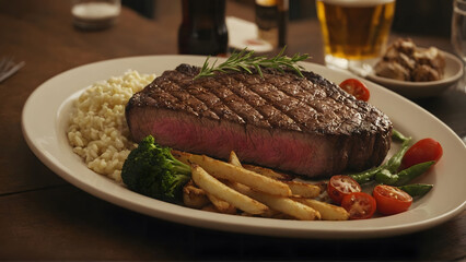 Steak with fries and risotto