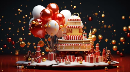 Crédence de cuisine en verre imprimé Pékin A new year greeting creative card with balloons and cake